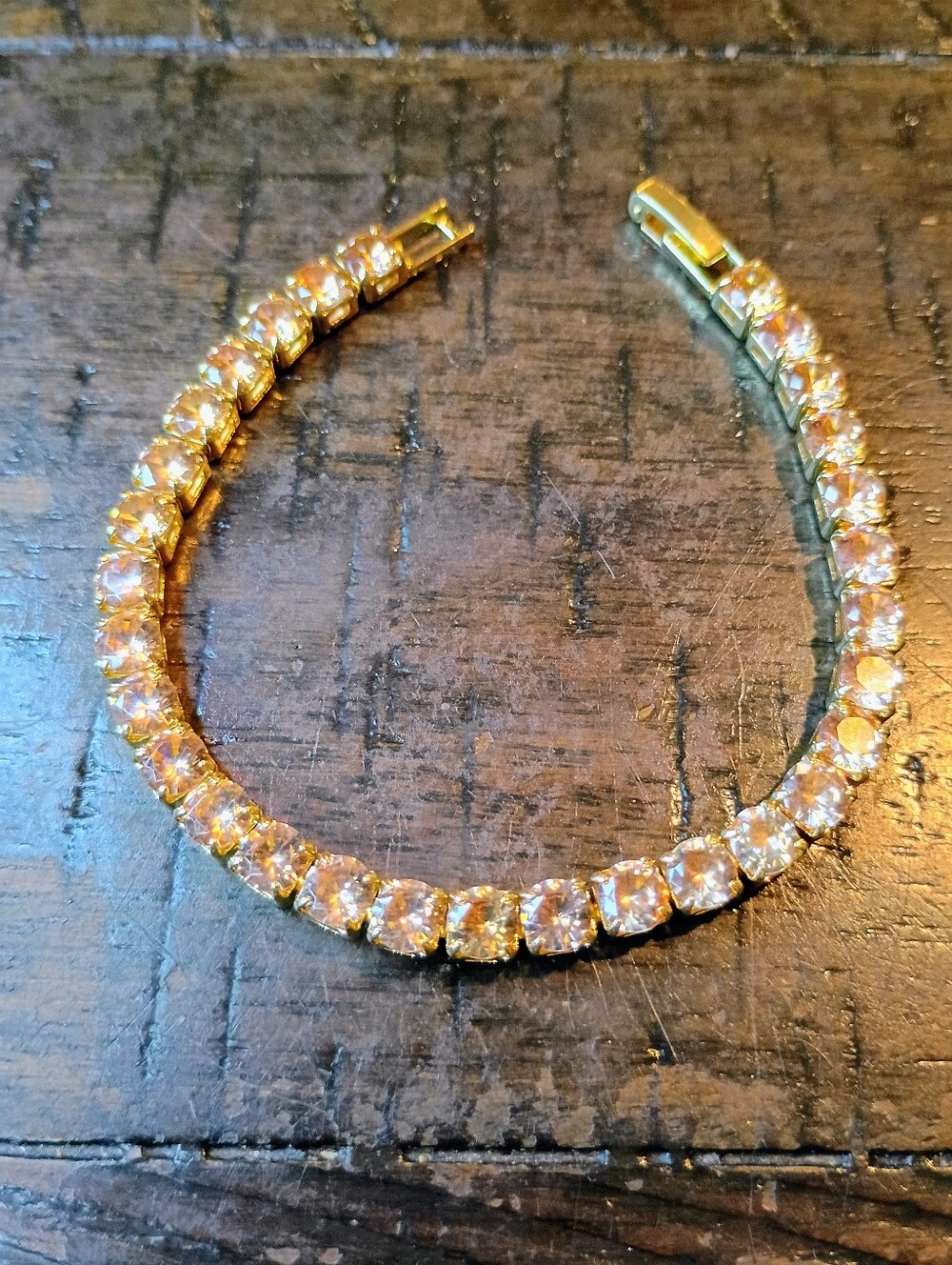 New Gold-Tone Champagne Color CZ Stones Tennis Bracelet
